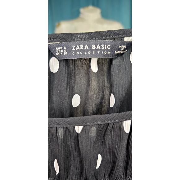 Zara basic‎ black polka dot cold shoulder blouse small - Picture 3 of 4